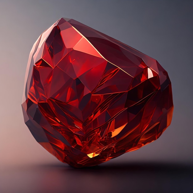 Un diamante rosso è seduto su uno sfondo grigio.