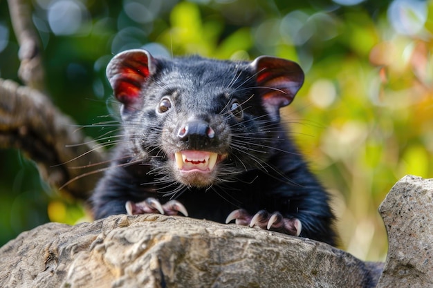 Un diavolo tasmaniano derpy con un'espressione sciocca e grandi denti affilati