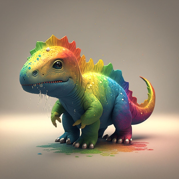 Un dinosauro color arcobaleno con una grande testa che dice 't'su di esso