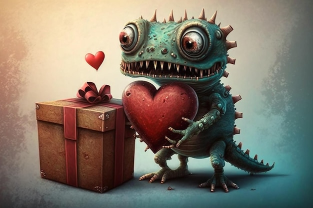 un dinosauro con un cuore in testa