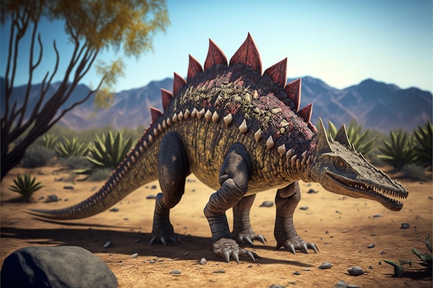 Un dinosauro con una grande testa e una grande coda con su scritto "jurassic park".