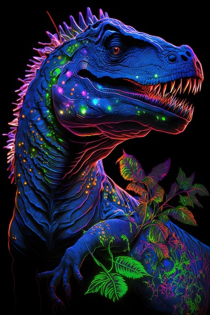 Un dinosauro con uno sfondo nero e le parole "dinosaur" su di esso