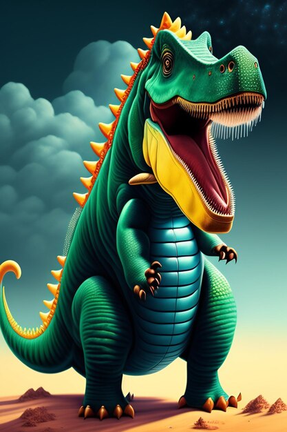 Un dinosauro dei cartoni animati con le corna e un lungo collo