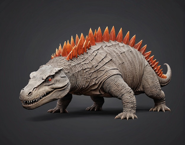 un dinosauro giocattolo con punte arancioni sulla testa