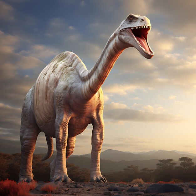 Un dinosauro in piedi nel deserto