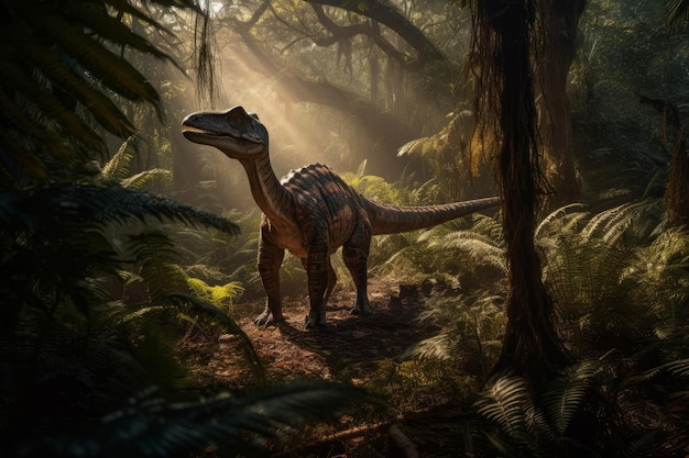 Un dinosauro nella giungla con sopra la parola dinosauri