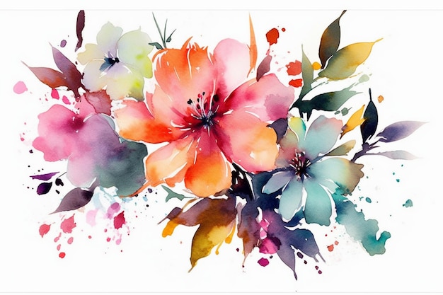 Un dipinto ad acquerello di fiori con sopra la parola primavera.