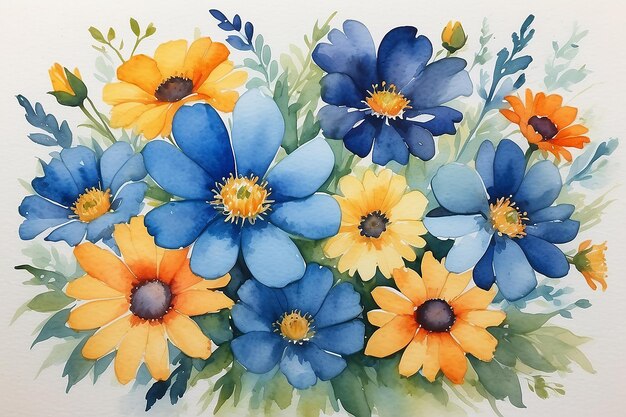 Un dipinto ad acquerello di fiori con un anello blu