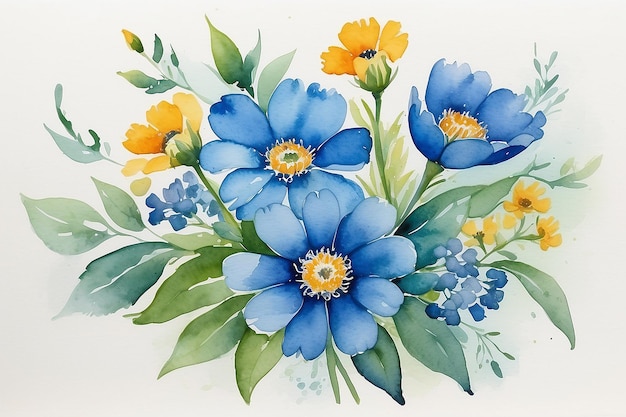 Un dipinto ad acquerello di fiori con un anello blu