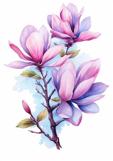 Un dipinto ad acquerello di un albero di magnolia.