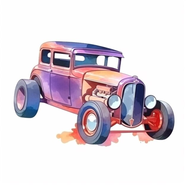 Un dipinto ad acquerello di un'auto d'epoca dell'anno 1929.