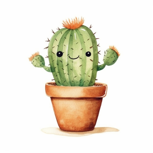 un dipinto ad acquerello di un cactus in un vaso con un sorriso generativo ai