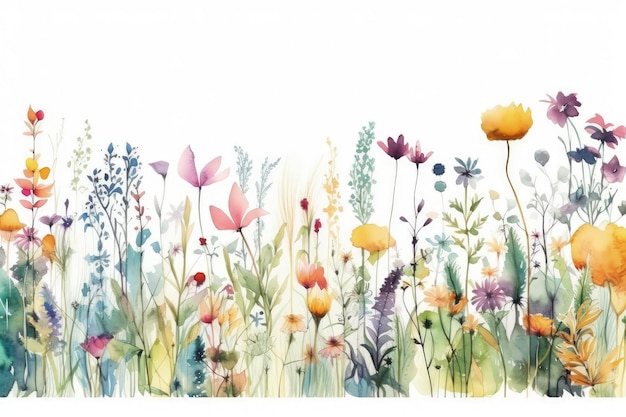 Un dipinto ad acquerello di un campo di fiori IA generativa
