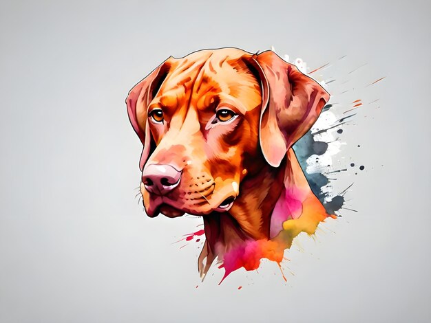 Un dipinto ad acquerello di un cane color splash multicolor arte digitale astratta sfondo bianco