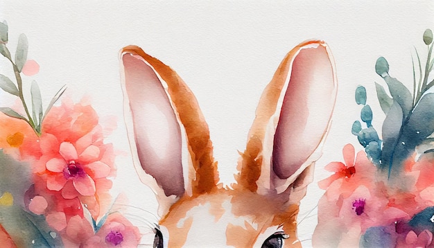 Un dipinto ad acquerello di un coniglio con fiori