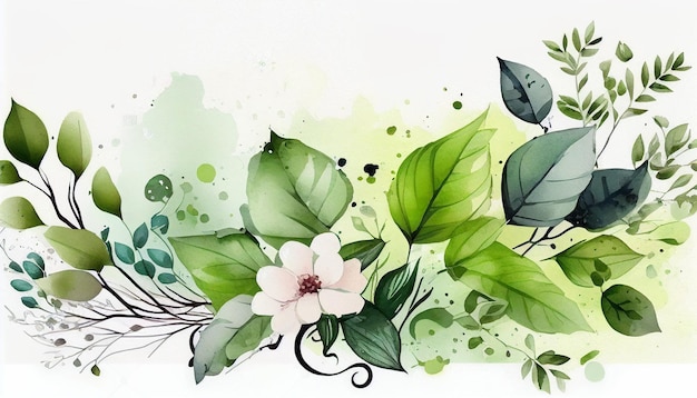 Un dipinto ad acquerello di un fiore verde con un fiore bianco