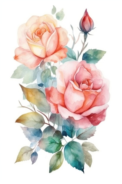 Un dipinto ad acquerello di un mazzo di rose.