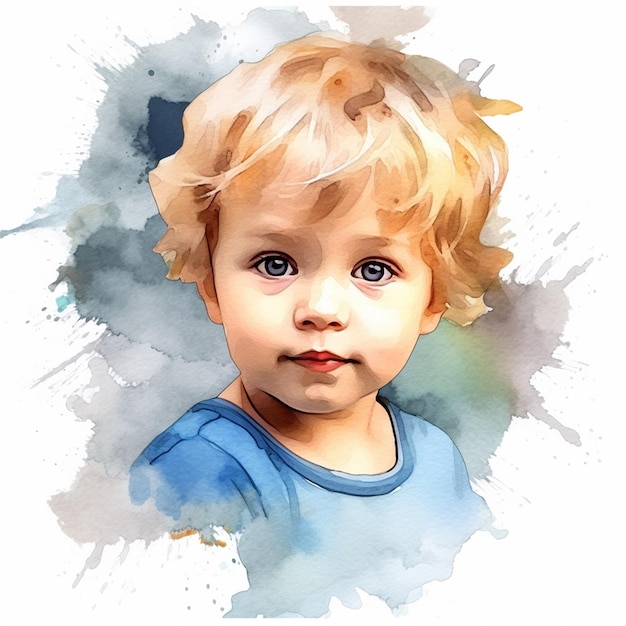 Un dipinto ad acquerello di un ragazzo con i capelli biondi.