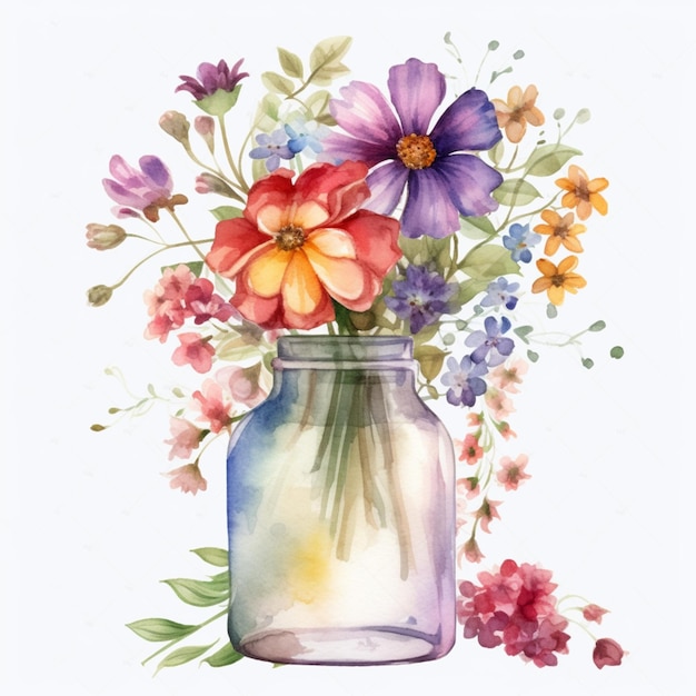 Un dipinto ad acquerello di un vaso di fiori