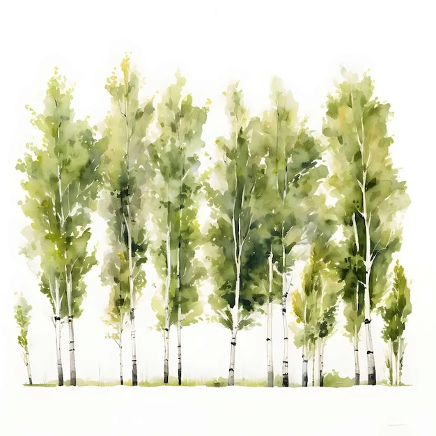 Un dipinto ad acquerello di una fila di alberi