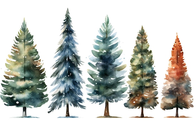 Un dipinto ad acquerello di una fila di pini