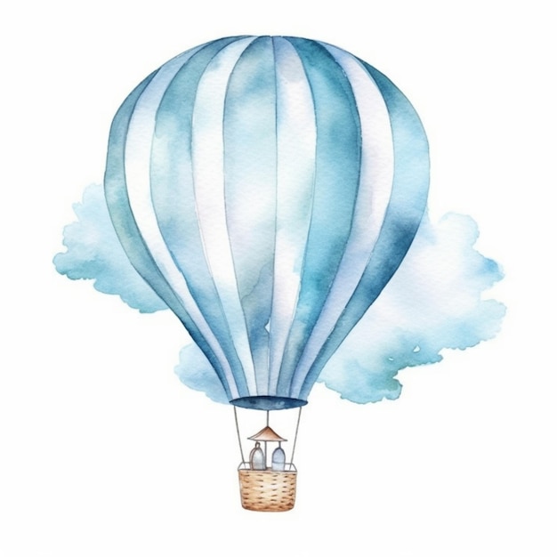 un dipinto ad acquerello di una mongolfiera con una casa nel cielo