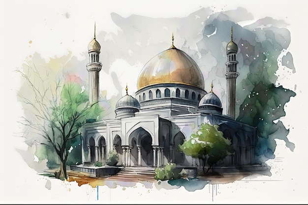 Un dipinto ad acquerello di una moschea in India