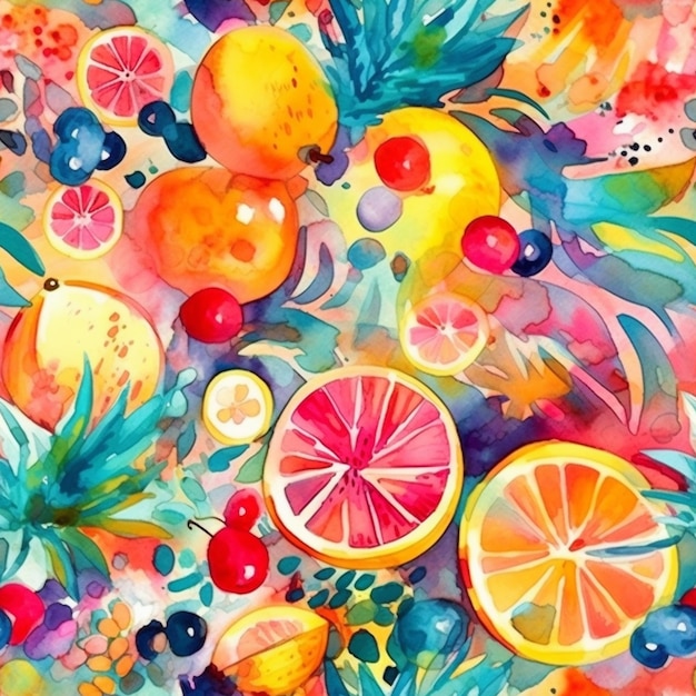 Un dipinto ad acquerello di uno sfondo di frutta.