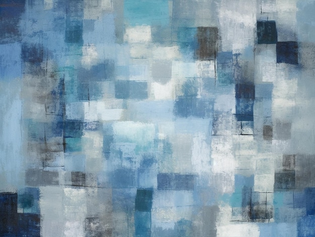 Un dipinto astratto blu e bianco con uno sfondo blu.