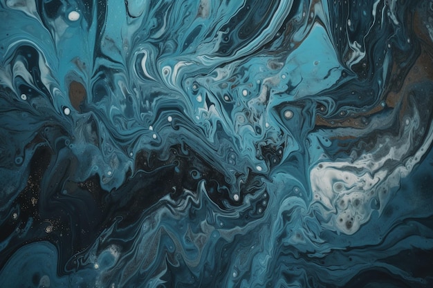 Un dipinto astratto blu e nero con le parole "blu" su di esso