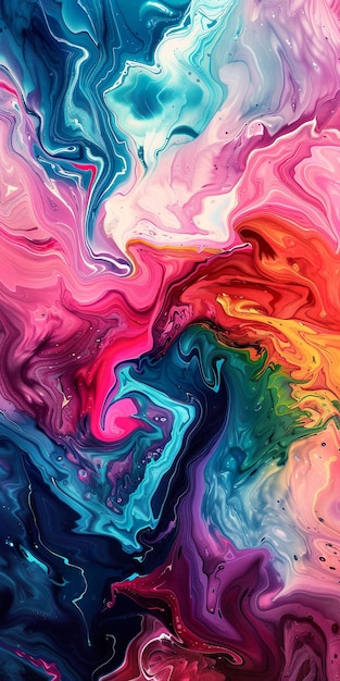 Un dipinto astratto colorato con un arcobaleno di colori e vortici