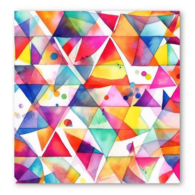 un dipinto astratto colorato di un triangolo e un cerchio di triangoli.