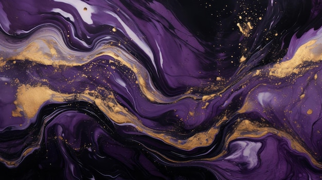 Un dipinto astratto con colori oro e viola