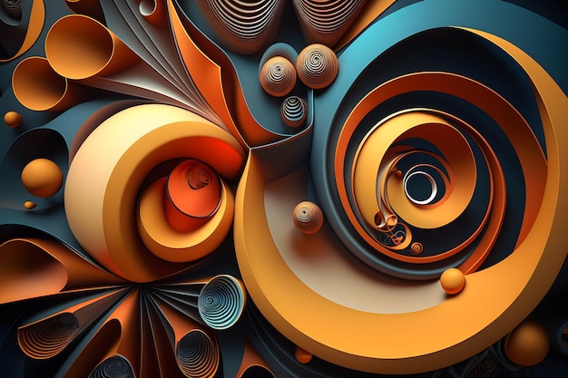 Un dipinto astratto con un disegno a spirale composto da molti cerchi.