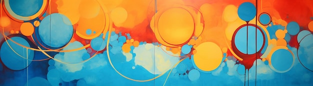 un dipinto astratto con vernice arancione e blu nello stile di forme arrotondate poster vintage