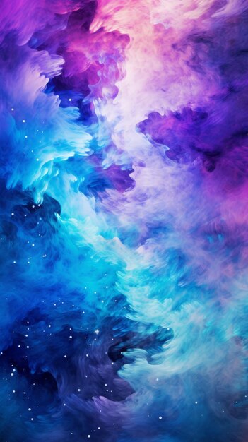 Un dipinto astratto di nuvole blu viola e rosa