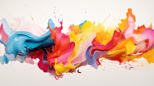 Un dipinto astratto di vernice multicolore su fondo bianco