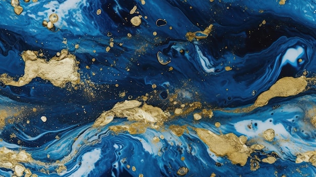 Un dipinto blu e oro con vernice dorata sopra