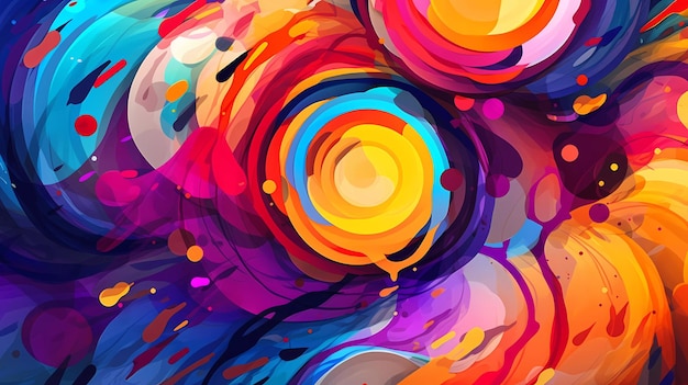 Un dipinto colorato con un cerchio al centro che dice "arte".