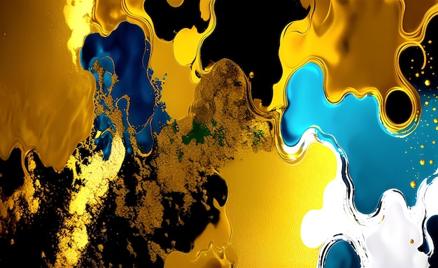 Un dipinto colorato con uno sfondo nero e colori blu e gialli.