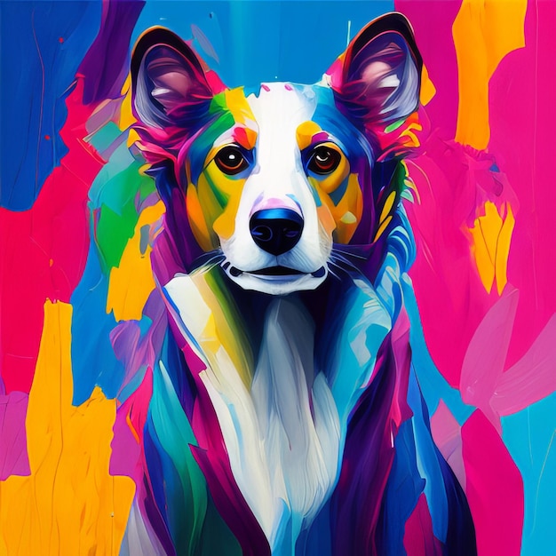 Un dipinto colorato di un cane smooth collie con un collare