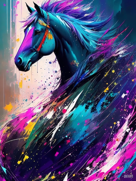 Un dipinto colorato di un cavallo