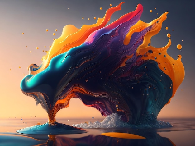 Un dipinto colorato di un liquido che schizza con sopra la parola arte.