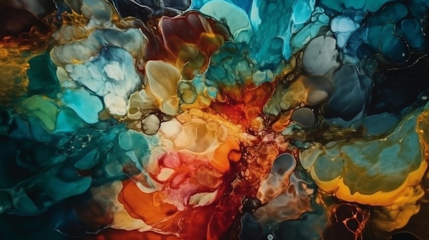 Un dipinto colorato di un liquido con sopra la parola arte generativa ai