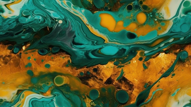 Un dipinto colorato di un liquido verde e blu con le parole "verde" su di esso