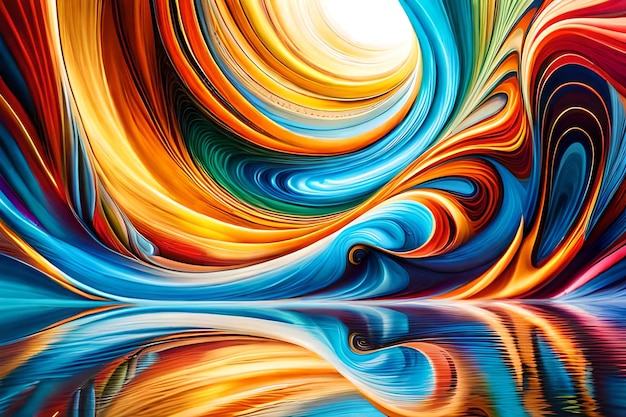 Un dipinto colorato di un'onda con la parola "sopra"