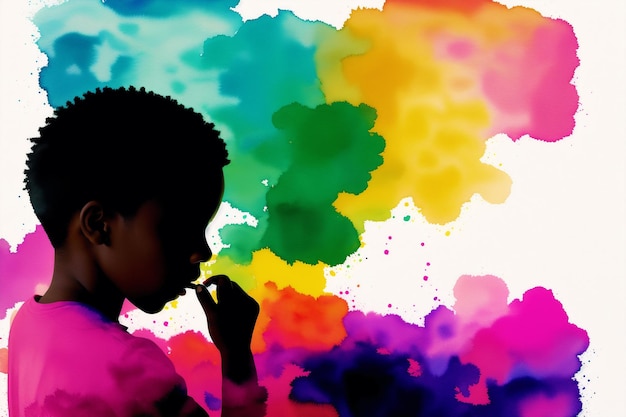 Un dipinto colorato di un ragazzo con sopra la parola amore