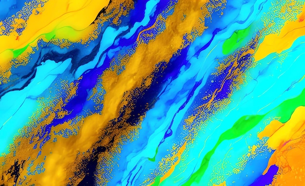 Un dipinto colorato di uno sfondo blu, giallo e arancione con la parola arte su di esso.