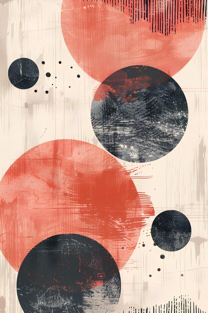 Un dipinto con cerchi e linee su di esso in colori rossi e neri su uno sfondo bianco con un nero