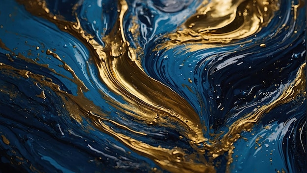 un dipinto con vernice blu e dorata